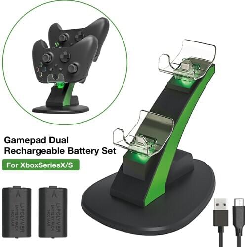 Dual Controller Charger Adapter LED indicator Charging Station For Xbox Series X S with 2 Rechargeable 1400mAh Battery Packs