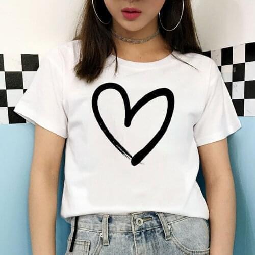 Loving Heart Printed Women T-shirt Summer Casual Short Sleeve Harajuku Streetwear Loose VintageTees Short Sleeve Lady Tshirt