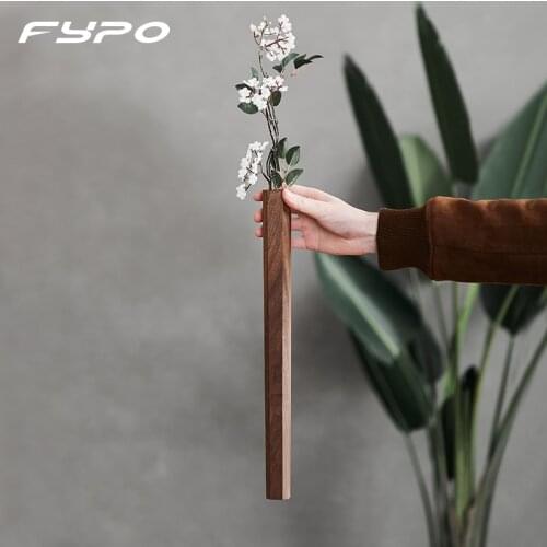 Fypo Wall Wood Vase Nordic Hydroponic Plant Vases Vintage Flower Pot Home Decoration Wall Mounted Flower Tube