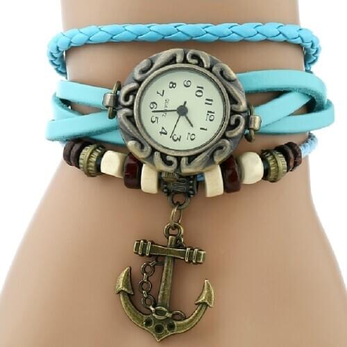 Gnova Platinum TOP NAVY Ethnic Genuine Leather Bracelet Watch Women indian Sailor charm Vintage wristwatch Girls A885