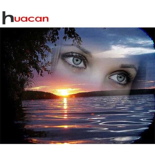 Huacan Full Square/Round Diamond Painting Mosaic Landscape Diamond Embroidery Eyes Woman DIY Home Decor
