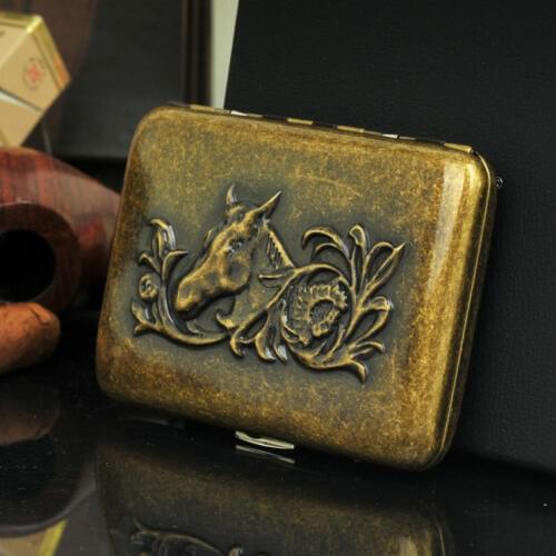 Retro Metal Cigarette Case Box - Golden horse Spring Clip Open Pocket Holder for 16 Cigarettes (Golden) Mens Gadget