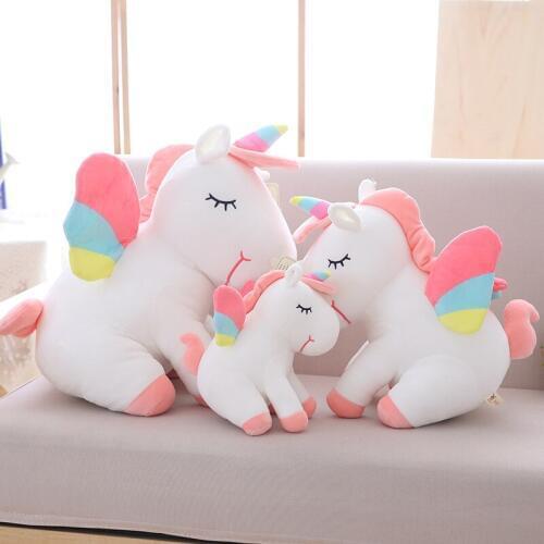 25cm-75cm lovely unicorn plush toy pink fly horse with rainbow wings baby kids appease doll birthday gift for little girl