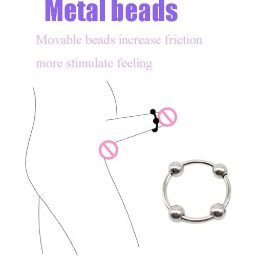 Male Stainless Steel Penis Ring With Locking Four Beads(Movable) Cock Rings Delayed Ejaculation Enhancer Adult Sex Toys For Men