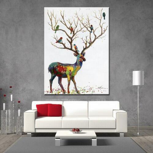 Noah Hand Painted Wall Art Decoration Picture Modern Abstract Animal Oil Painting Deer Wall Art Canvas Pictures for Living Room