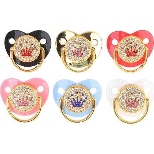 NEW Crown Rhinestones Bling Gold Pacifier Baby Dummy Infant Lollipop Chupeta