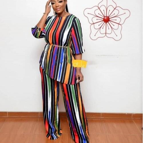 2020 New African Print Elastic Bazin Baggy Pants Rock Style Dashiki SLeeve Famous Suit For Lady Women Top And Leggings 2pcs/se
