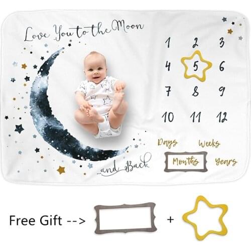 100*75 CM Baby Milestone Blanket Newborn Flannel Monthly Growth Towel Photography Props Moon Stars Baby Swaddle Wrap Photo Prop