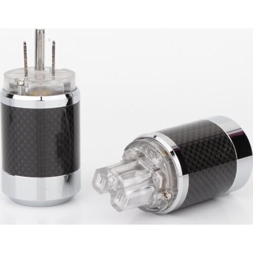 Pair Carbon Fiber Rhodium Plated US AC Power Plug Connector IEC Plug