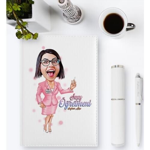 Personalized Women 'S Teacher Caricature of 2020 Leather Organizer & Pen Gift set