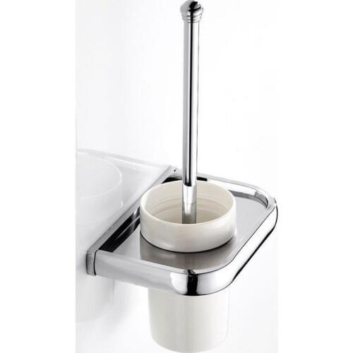 Polished Chrome Square Wall Mounted Toilet Brush Holder For Bathroom Accessories Set Bath Products