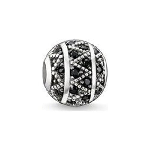Silver Plated Black Zirconia Zigzag Karma Bead, Thomas Style Beads DIY Ts Jewelry Making Fit Bracelet Necklace for Women Men