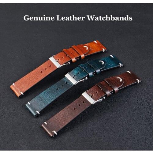 Genuine Leather Watchbands 20 22 mm Retro Oil Leather Steel Pin Buckle Band Strap Watch Universal Wrist Belt Bracelet + Tool