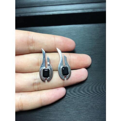 Sapphire earring Free shipping Natural real sapphire 925 sterling silver Fine jewelry 5*7mm 2pcs