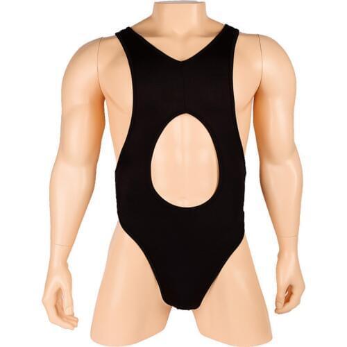 Sexy Lingerie Men Gay Fetish Leotard Thong Bodysuit Wrestling Singlet Tank Hollow Out Teddies Night Clubwear Pole Dance Costume