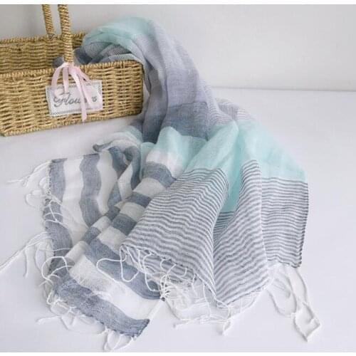 Japanese Design Spring And Summer Thin Light Breathable Linen scarf Elegant Bright Color Striped Scarves 55*180CM