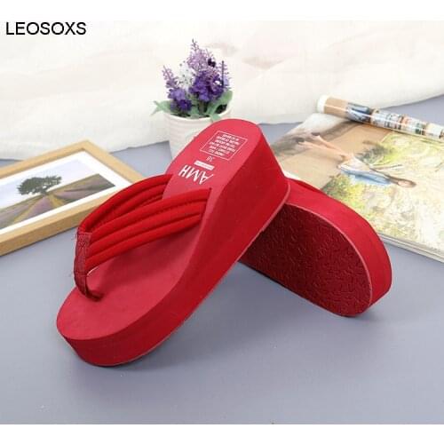 Muffin Bottom Womens Summer Slippers Anti Slip Clip Foot Thick Bottom Cool Slipper Black High Heel Towel With Slipper