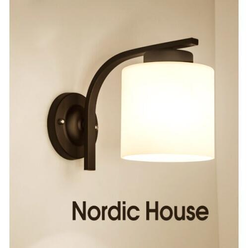 Modern LED Frosted Glass Wall Sconce Luminaria E27 Metal Iron Black Baked Paint Wall Lamp Wall Mount for Aisle Corridor Bedside