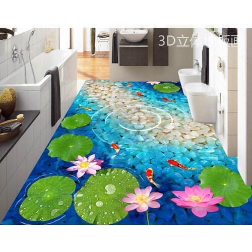 Custom vinyl floor tiles 3d floor beach self-adhesive vinyl sticker roll waterproof papel de parede 3d