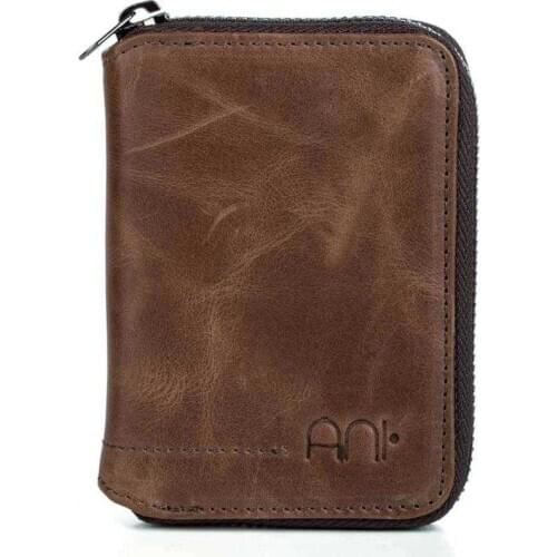 Crazy Leather Vintage Zipper Mens Wallet Brown