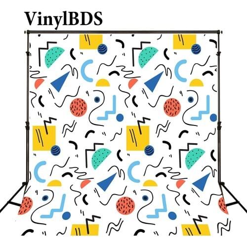 VinylBDS Cartoon Geometric Photo Backdrop for Kids Lovely Line Children Background White Newborn Photo for Children Photo Shoot