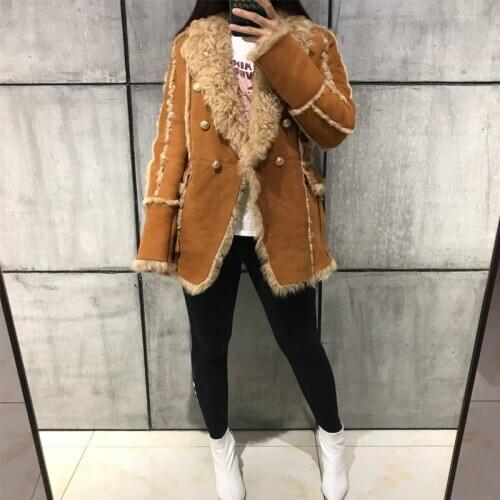Fur lamb ladies women suede jacket