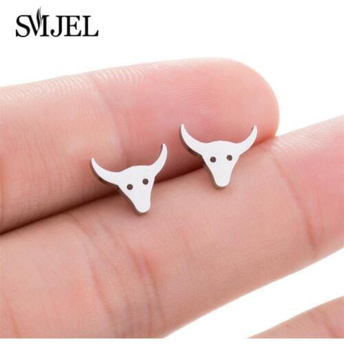 SMJEL Cute Cattle Earrings for Women European Cow Earring Cool Studs Lady Kids Wholesale Jewelry Teen Gifts
