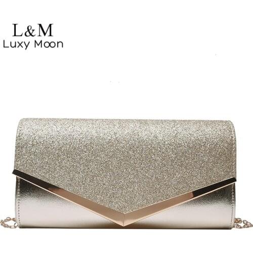 Women Envelope Clutch Bag Wedding Party Sequin Luxury Designer Handbag Purse Gold Silver Evening Bag Chain Shoulder Bag X610H