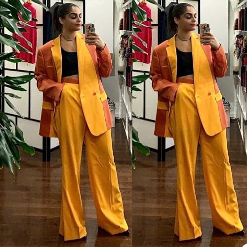 Fashion New Designed Women 2 Pieces Suits Pocket Patchwork Loose Blazer & Wide Leg Pants Casual Daily Wear Jacket