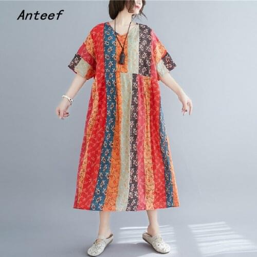 Cotton linen plus size vintage floral women casual loose long summer dress elegant clothes 2021 ladies dresses sundress