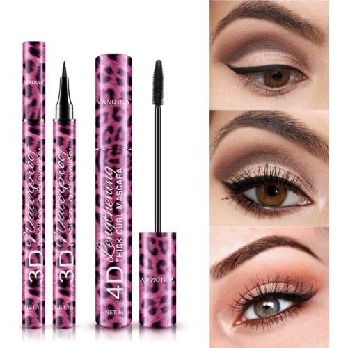 Liquid Eyeliner Pencil+4D Waterproof Mascara Set Cosmetics Eye Liner Thick Curling Mascara Eyebrow Pencil Eyes Makeup
