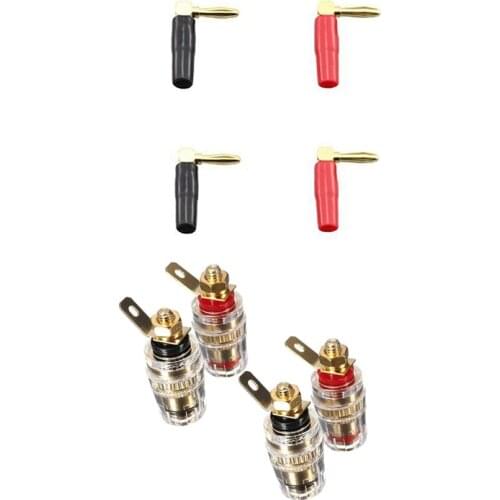 4Pc Amplifier Speaker Terminal Binding Post 4mm Banana Plug Jack & 4x Hi-end Copper Right Angle Screw Type Banana Plug