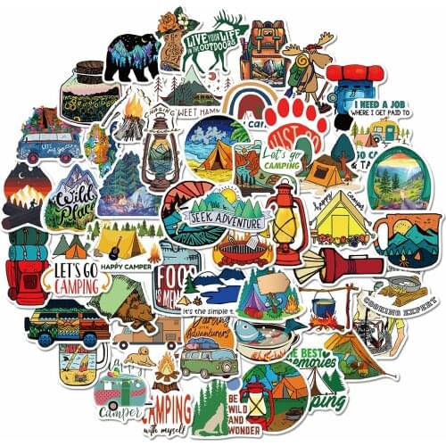 50pcs Fun outdoor camping Sticker Waterproof Sunscreen laptop suitcase Graffiti Sticker PVC Childrens Toy Sticker