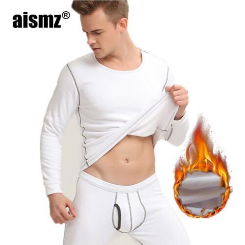 Aismz Mens Thermal Underwear Winter with Cashmere Skin Friendly Cotton Cashmere Thicken Long Johns Soft Fleece Keep Warm Men