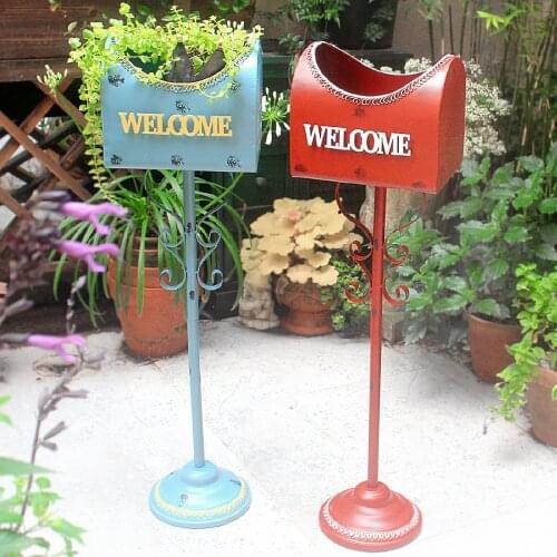 American Old Wrought Iron Mailbox Flower Stand Ornaments Outdoor Garden Patio Terrace Floor Flower Pot Decoration Frame Landscap