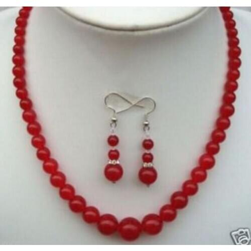 Free Shipping Faddish Red jade Jewelry Necklace & Earring Fashion Wedding Party Jewellery