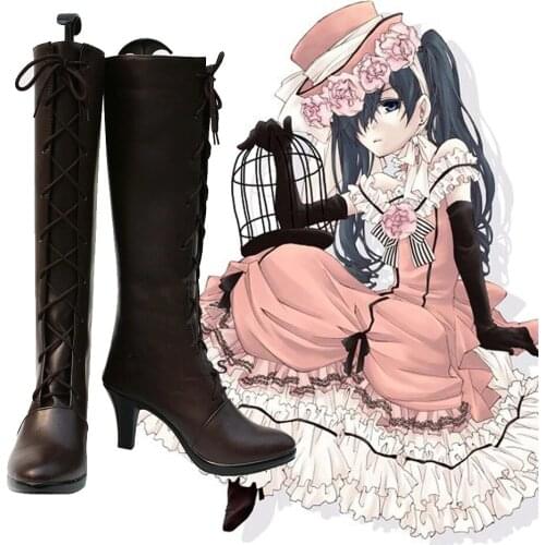 Anime Black Bulter Kuroshitsuji Ciel Cosplay Shoes Unisex High-heeled Boots Custom Made Halloween Party Wig