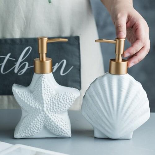 Ceramic Shower Gel Bottle Starfish Shell Shape Liquid Soap Bottle Bathroom Accessories Lotion Fluid Hand Sanitizer Bottles