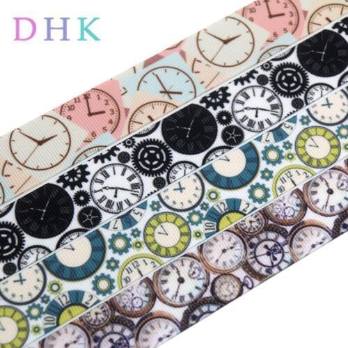 DHK 50yards clock time printed grosgrain Ribbon Accessory hairbow headwear decoration Wholesale OEM DIY S909
