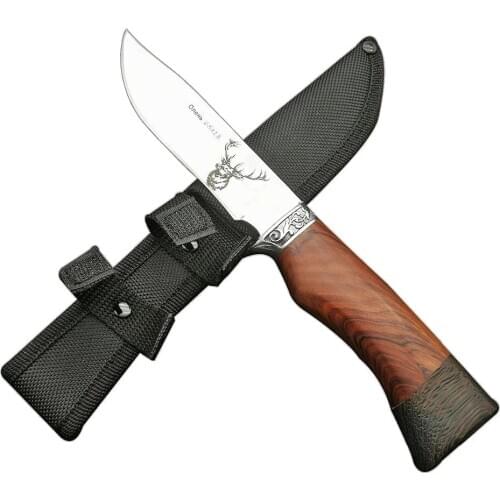 DuoClang 440 Stainless Steel Wild Deer Fixed Blade Knife Survival Splice Wood Grain Handle Camping Knife Tools