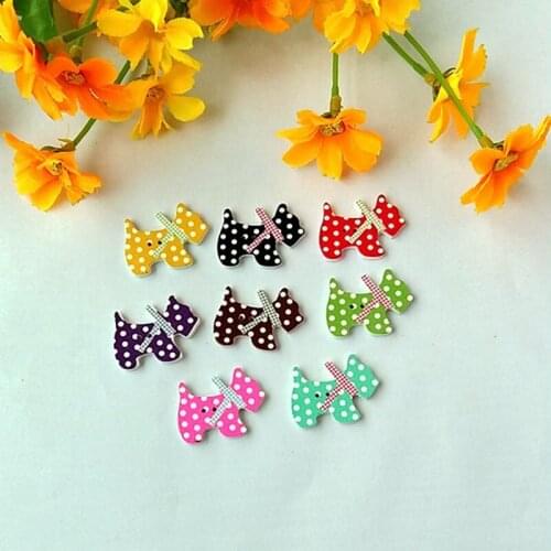 Hot Sale 120pcs 2 Holes Mixed Color Dog Decorative Wooden Buttons Fit Sewing Craft Scrapbooking 20*28mm sewing accessories