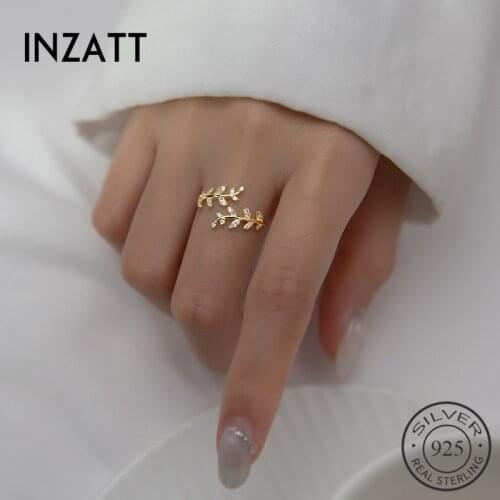 INZATT Real 925 Sterling Silver Zircon Leaves Adjustable Ring For Charming Women Minimalist Fine Jewelry Punk Accessories
