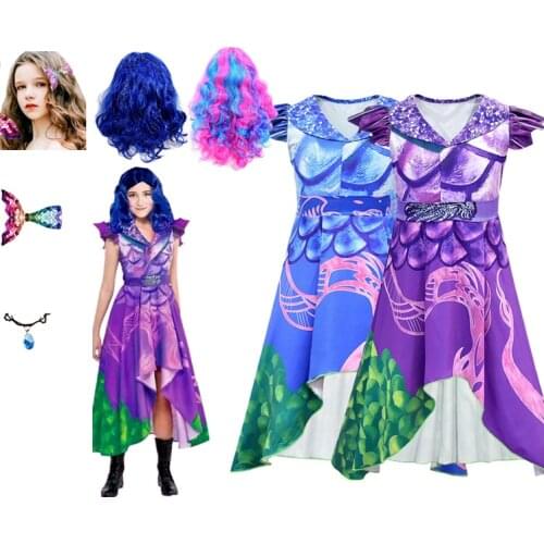 Girls Cosplay Costume Descendants 3 Purple Dress Cosplay Costume Kids 3D Printed Halloween Girls Carnival Party Girls Costumes