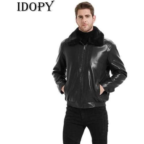 Idopy Men Autumn New Casual Leather Jackets Coat Men Fashion Outerwear PU Leather Jacket Coats Men