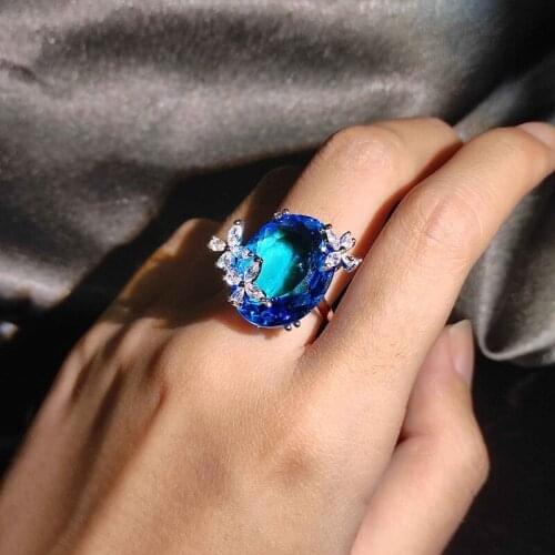 Fashion Luxury Butterfly Jewelry Inlay Blue Oval AAA Zircon Unique Unusual Adjustable Size Ring Womens Wedding Engagement Gifts