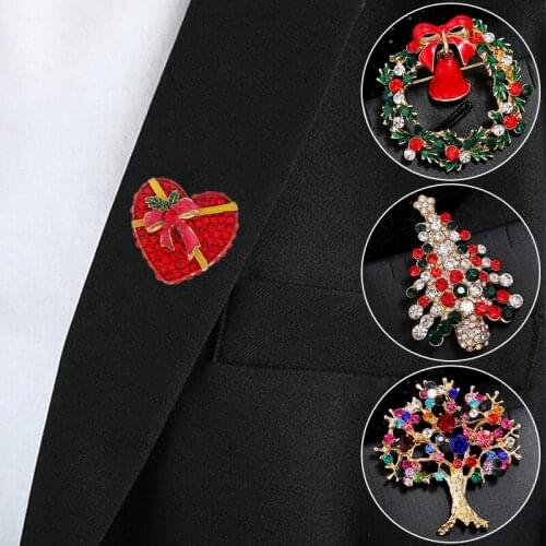 Fashion Christmas Brooches Santa Claus Hat gloves Bells Socks Snowfake Rhinestone Suit Metal Pins Badges Brooch New Year Gifts