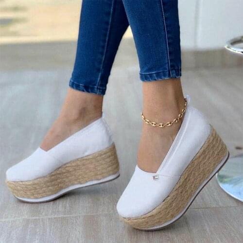 Été femmes plate-forme chaussures mocassins toile peu profonde chanvre fond épais confortable baskets Slip-on femme décontracté