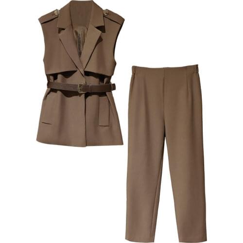 Plus Size Womens Autumn Suit Waist Vest + Trousers Two-piece Suit Professional Temperament Lady Suit 2 Sets