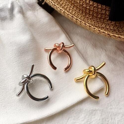 Adjustable opening Knot Cuff Ring Fashion Jewelry Gold Ins European American Style Thick Line Knotted For Women trend серьга