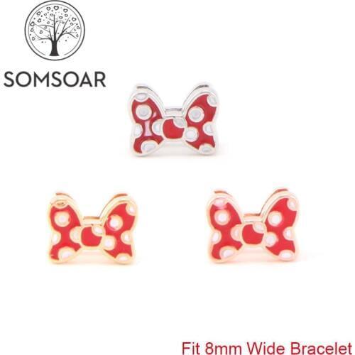 Somsoar Jewelry Beautiful Bowknot DIY Slide Charms fit 8mm Wide Leather Wrap Bracelet Wristband for Toddler/Women 10pcs/lot